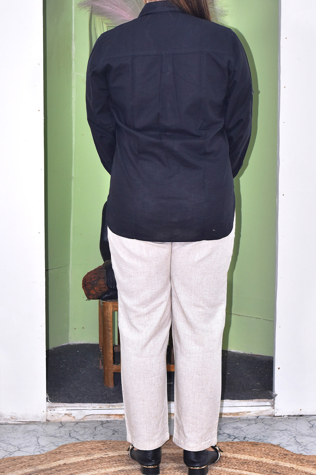 VISHIMA Cotton Linen Semi-Formal Shirt | Black