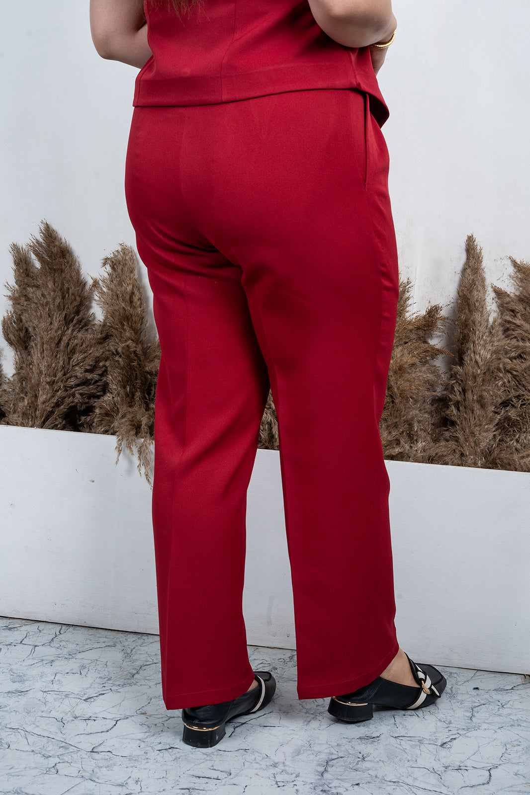 VISHIMA V-Neck Sleeveless Waist Coat With Trouser | Red