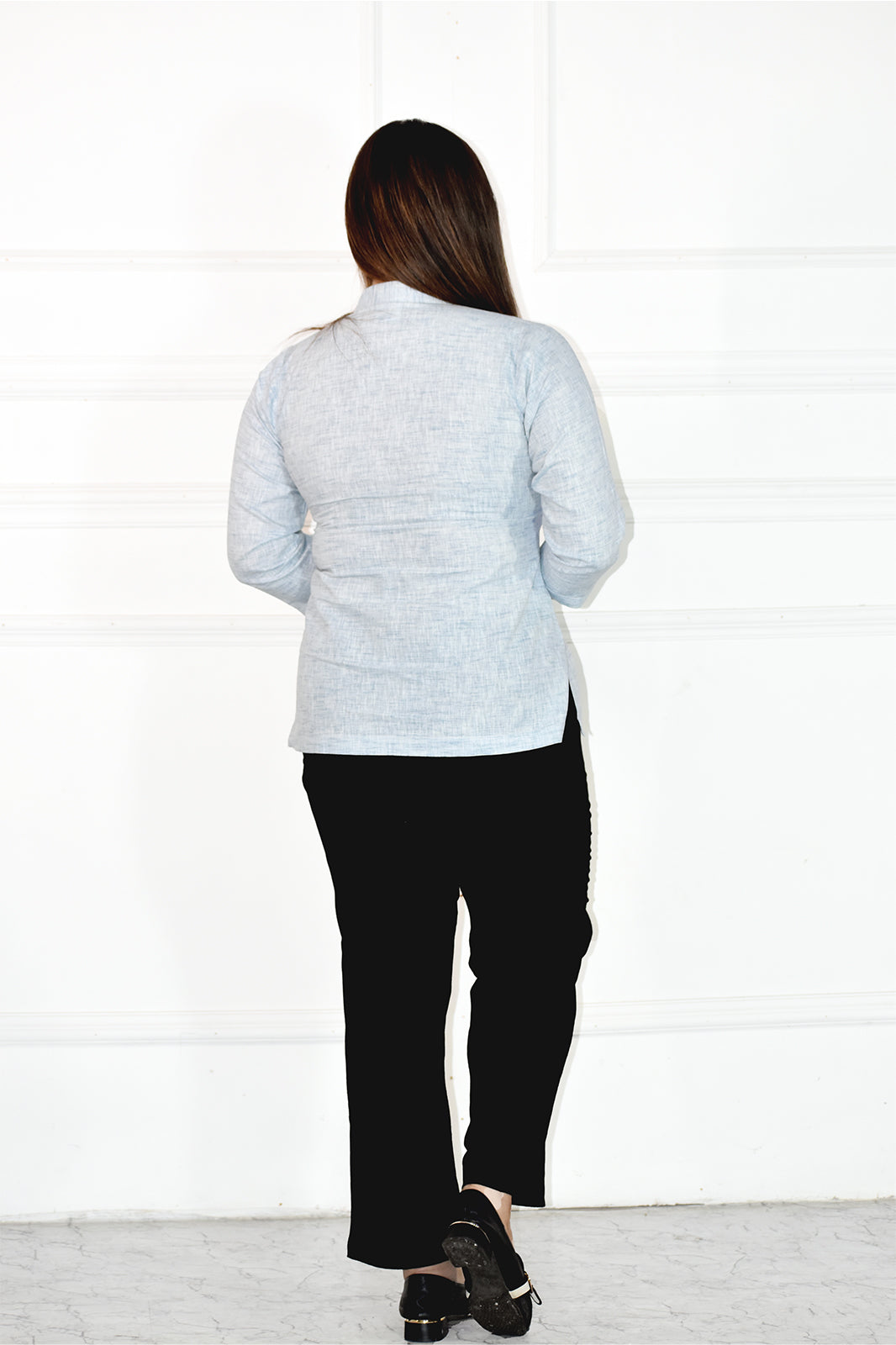 VISHIMA Cotton Linen Short Kurta | Light Blue