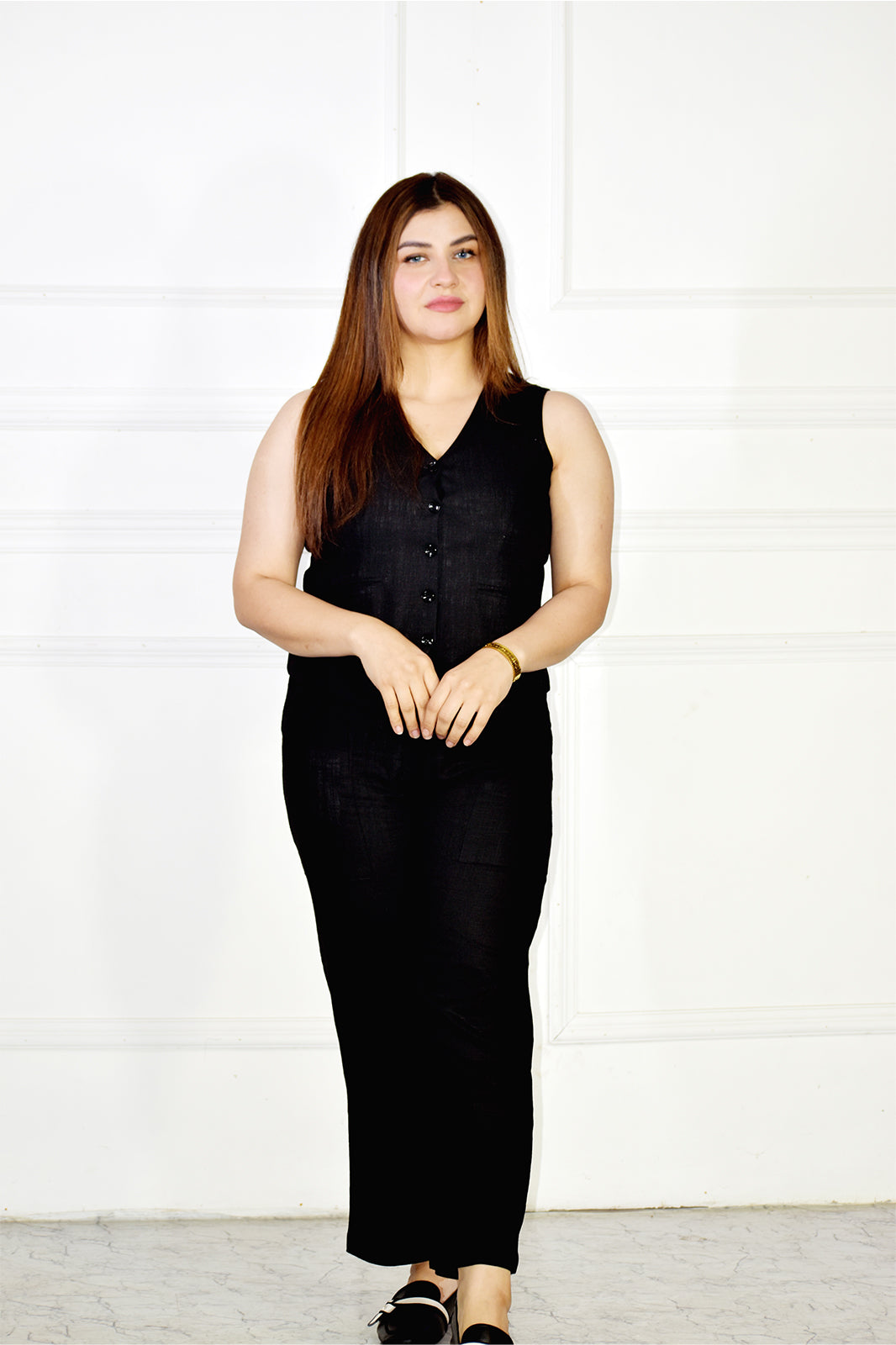 VISHIMA Waistcoat Co-ord Set - Cotton Linen Waistcoat and Trousers | Black