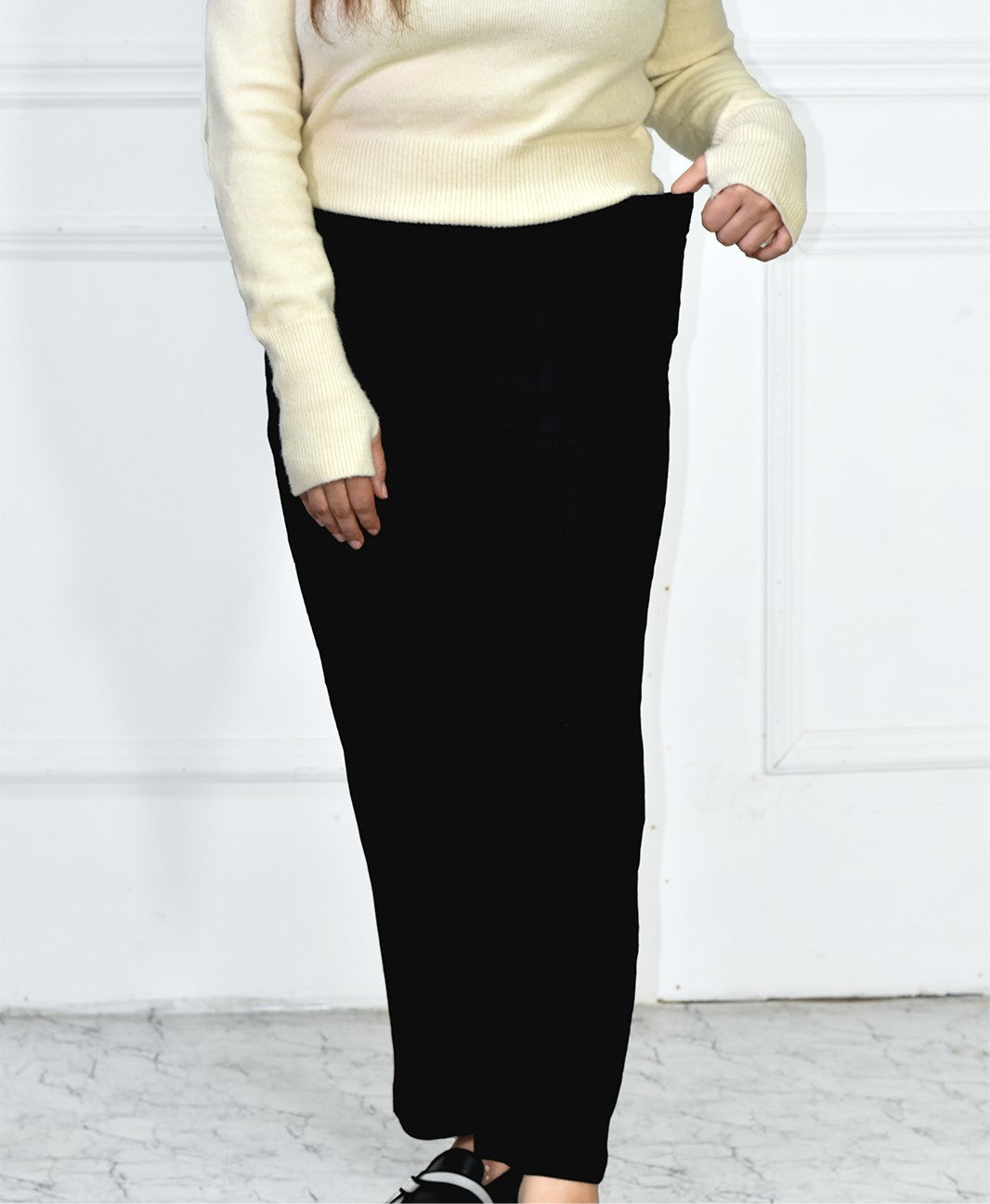 VISHIMA Kurta Pant Set - Cotton Linen Long Kurta Set | Light Blue & Black