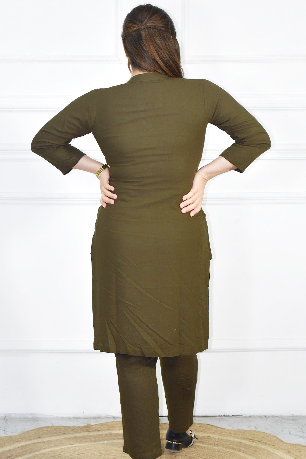 VISHIMA Cotton Linen Long Kurta | Olive Green