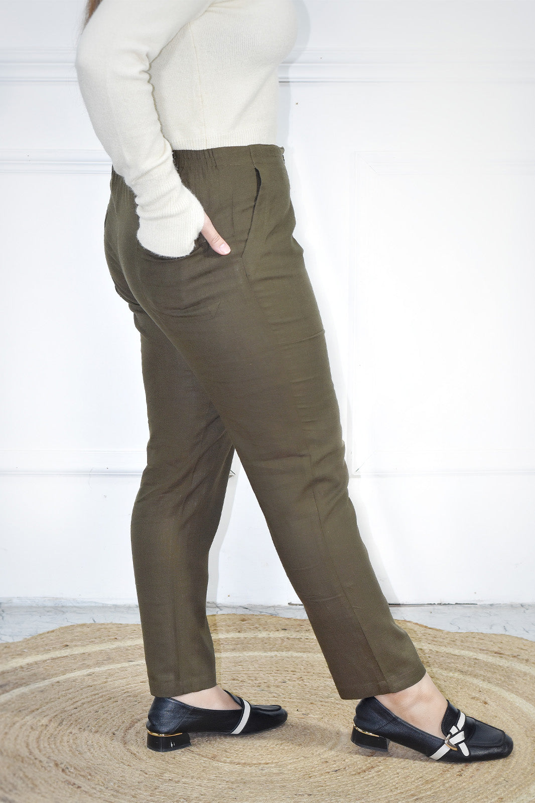 VISHIMA 3-piece Elegant Kurta Pant Set - Cotton Linen Long Kurta Set With Waistcoat | Olive Green