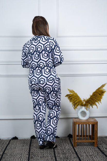 VISHIMA Rayon Geometric Print Co-ord Set | Blue