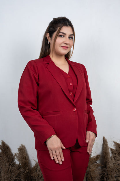 VISHIMA Red 2-piece Notched Lapel Single Breasted Blazer With Trouser In Stretchable Fabric