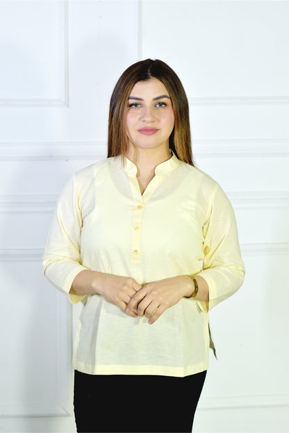 VISHIMA Cotton Linen Short Kurta | Cream