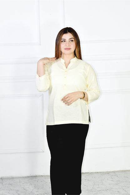 VISHIMA Cotton Linen Short Kurta | Cream