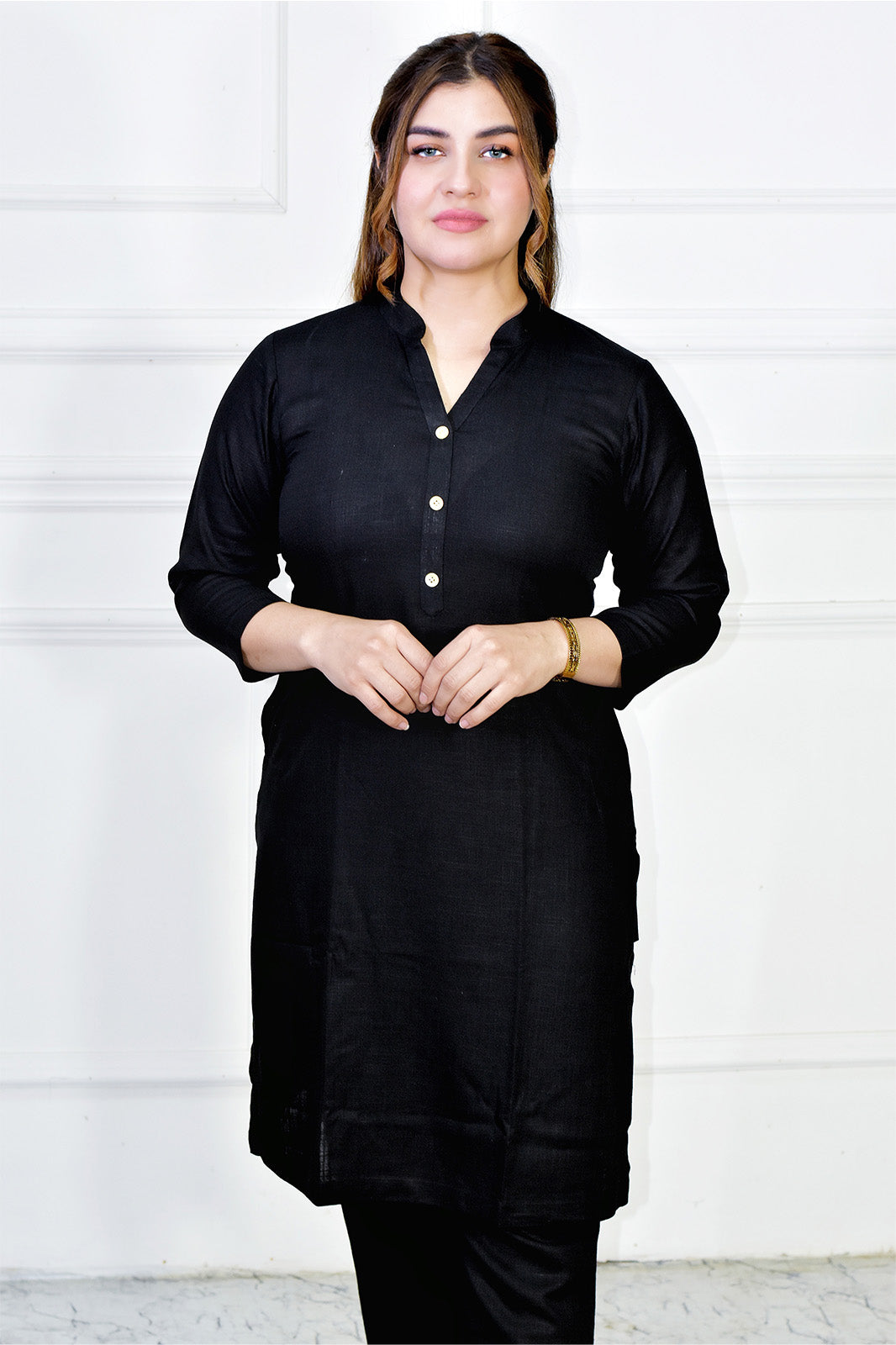 VISHIMA Cotton Linen Long Kurta | Black